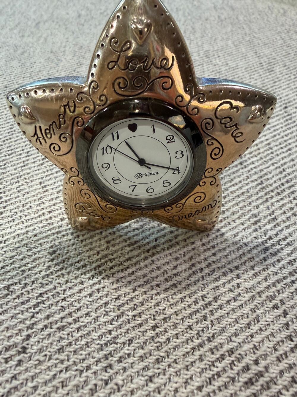 Vintage Brighton "Wishing Star" Engraved Silver-Plated Metal Desk Clock